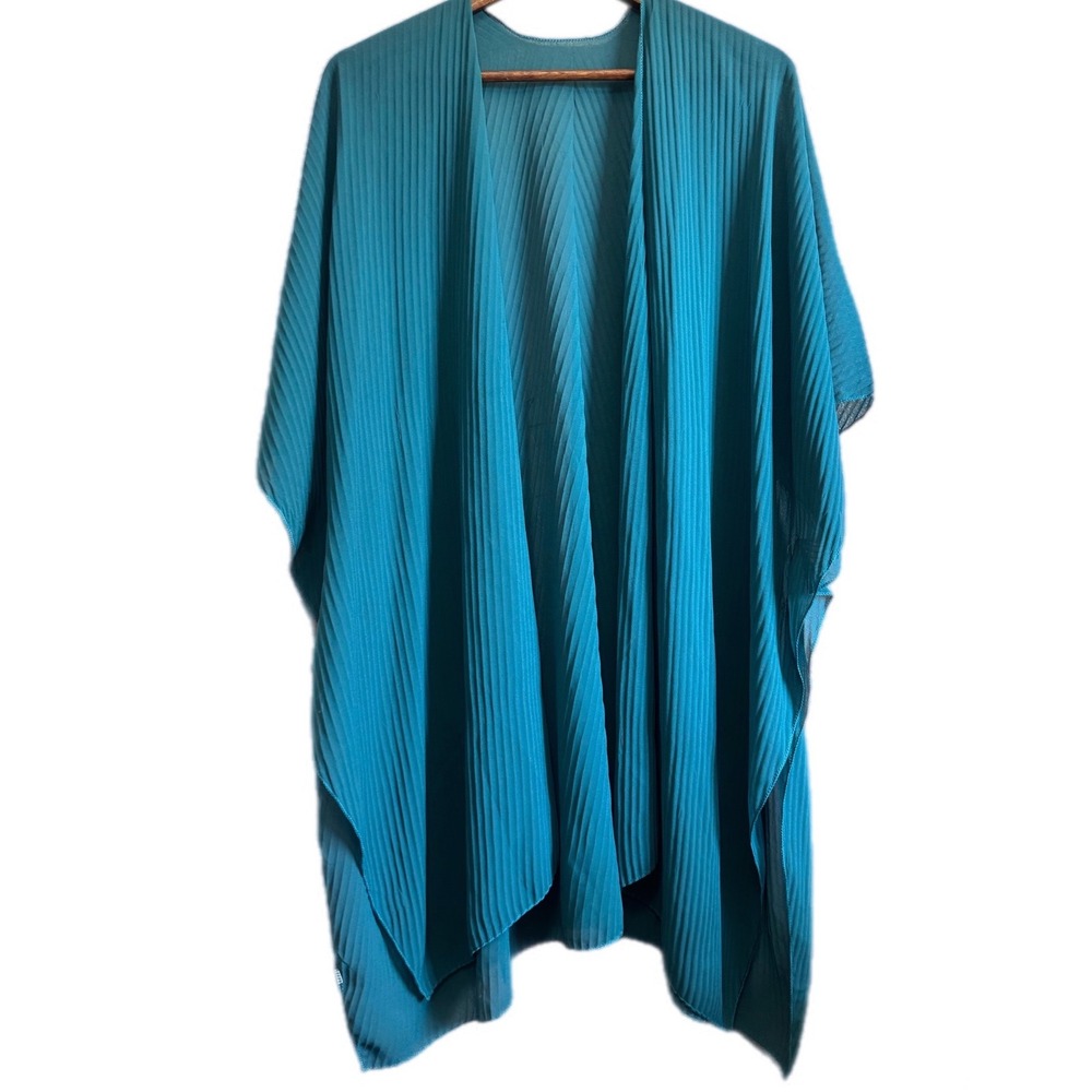 Unbranded Pleated Kimono Wrap Women OS Teal Blue Excellent Plisse Draped Layer